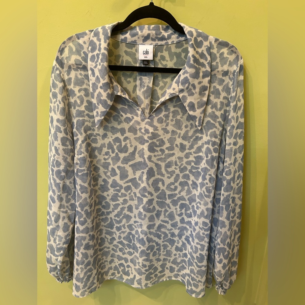CAbi Blue Animal print Blouse